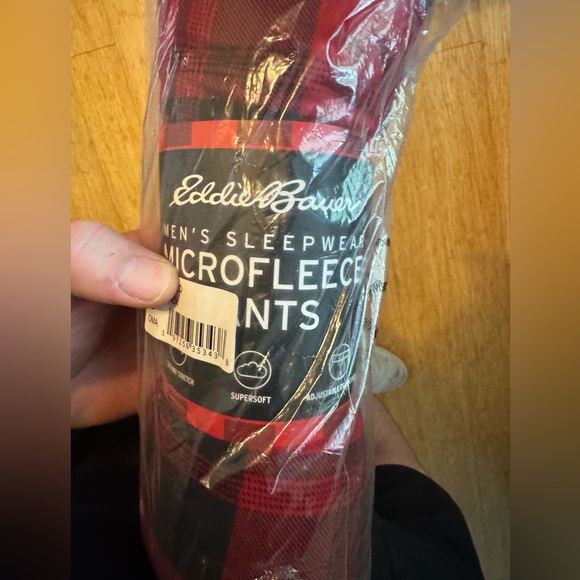 Eddie Bauer Red and Black Plaid Microfleece Pants - Picture 1 of 3